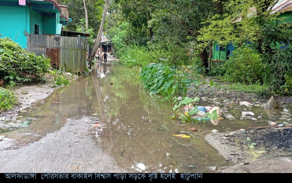 ফরিদপুরে সামান্য বৃষ্টিতেই রাস্তায় হাঁটুপানি, তলিয়ে যায় সড়ক