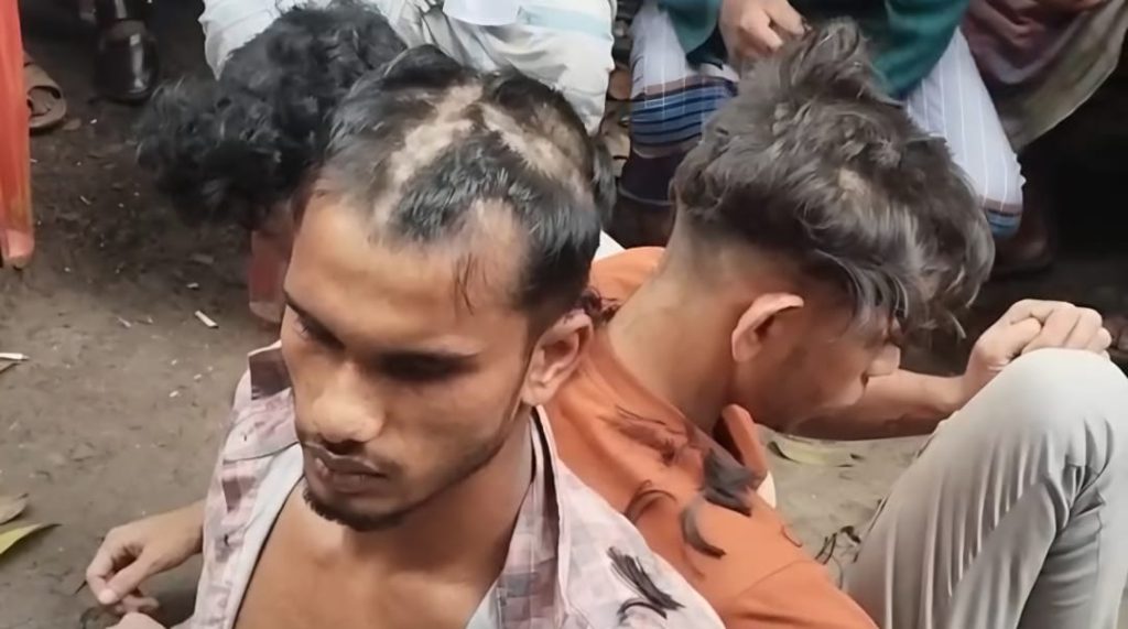 ফরিদপুরে চুরির অভিযোগে কাটা হলো তিন যুবকের মাথার চুল