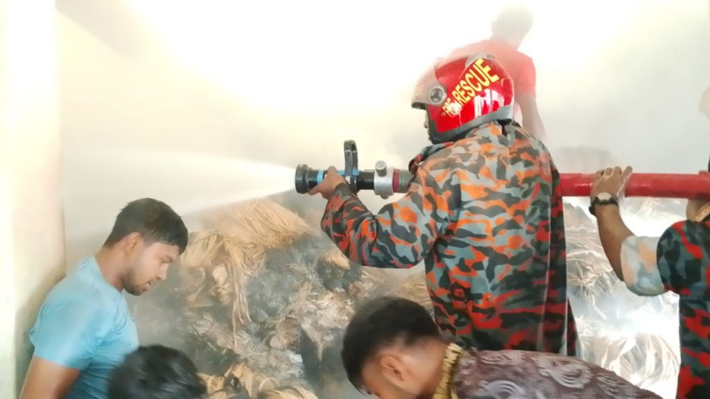 সালথা বাজারে পাটের গুদামে ভয়াবহ অগ্নিকাণ্ড