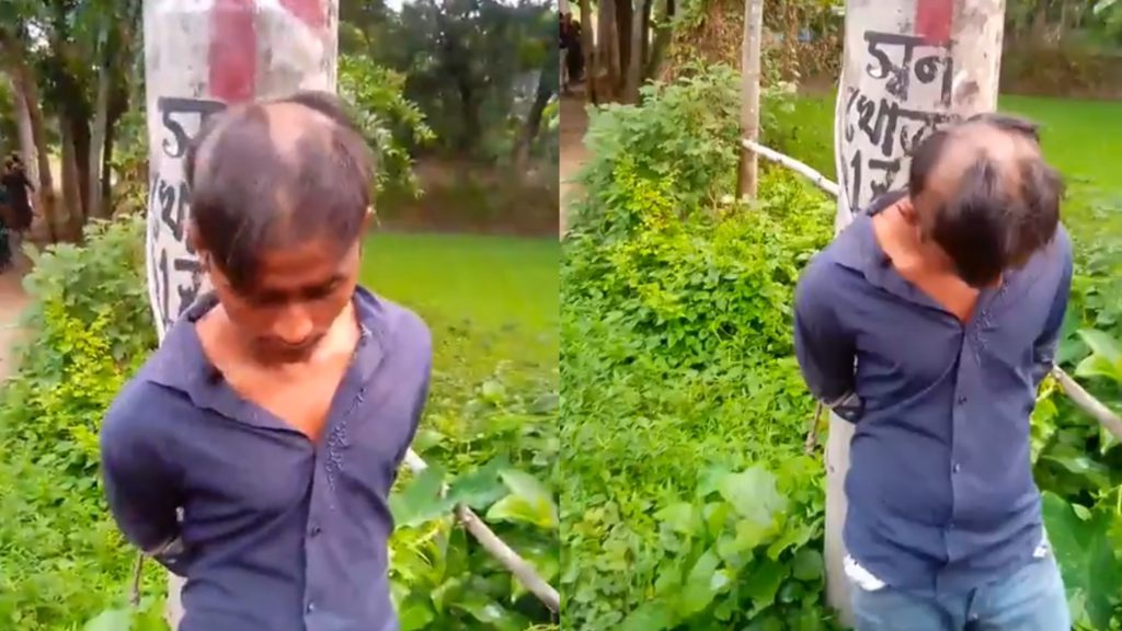 ফরিদপুরে চুরি করতে গিয়ে ধরা, খুঁটিতে বেঁধে ন্যাড়া করে চোরকে রাস্তায় ঘোরালো গ্রামবাসী