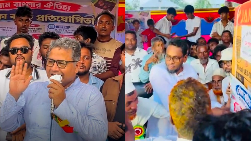 ফরিদপুরের সদরপুরে উৎসবমুখর পরিবেশে নৌকা বাইচ