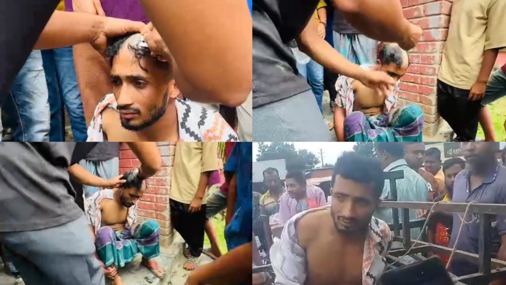 ফরিদপুরে চুরির বেঞ্চ বিক্রি করতে গিয়ে ধরা, যুবকের চুল-গোঁফ কেটে দিল জনতা